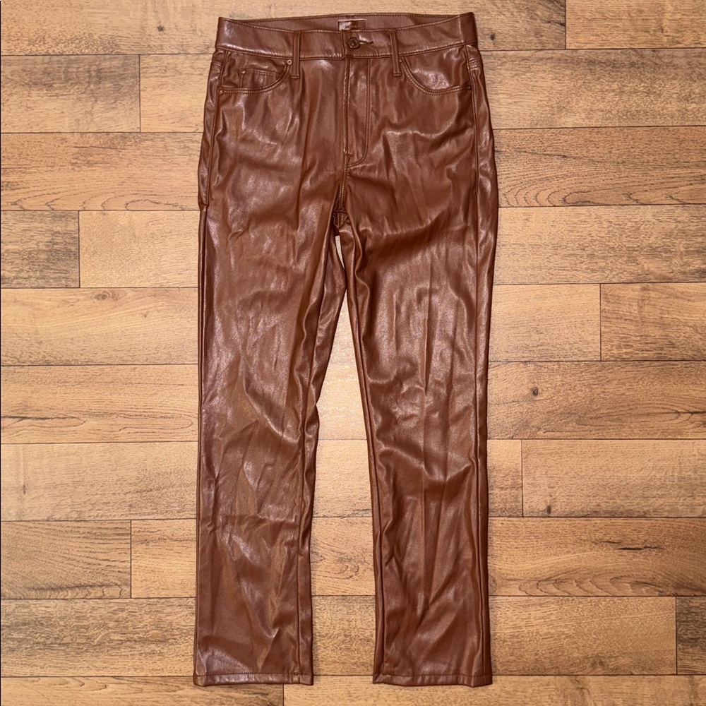 Mother Size 28 Mid Rise Dazzler Ankle Wax On Wax Off In Friar Brown Faux Leather